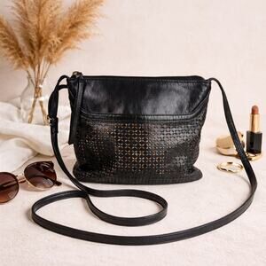 HOBO International Liza Leather Crossbody Handbag In Black Perforated Design